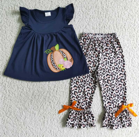 GSPO0133 Girls Halloween Cotton Embroidered Navy Suit