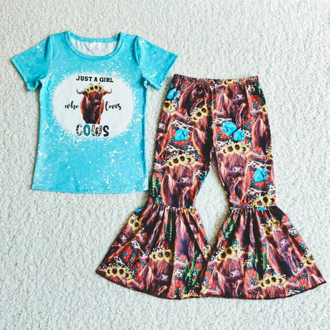 B0-3 Cows Baby Girls Short Sleeve and Bell Bottoms Pants Sets