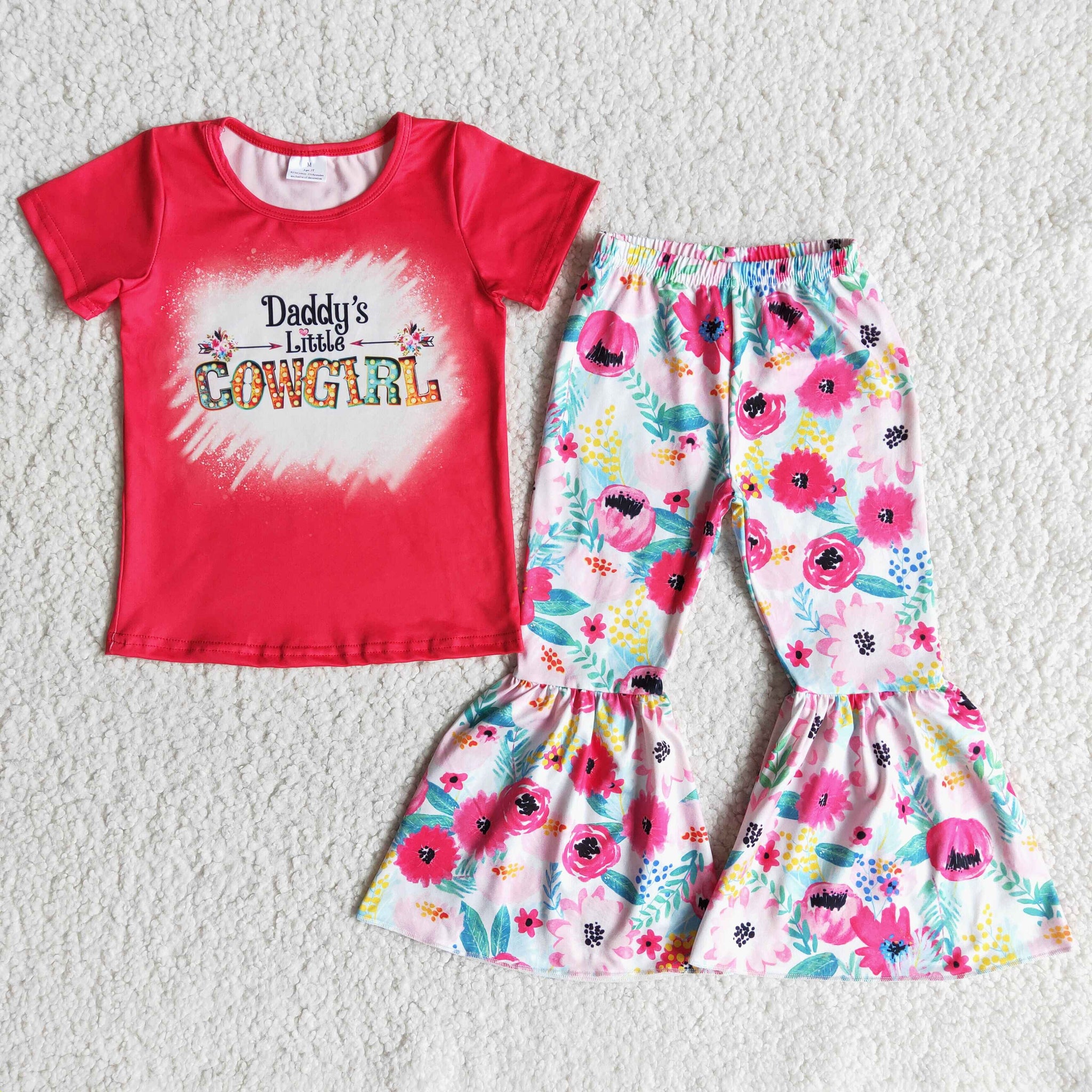 B1-26 Daddy's Cowgirl Baby Short Sleeve and Bell Bottoms Pants Sets