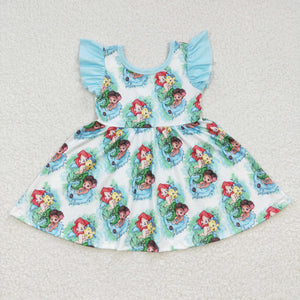 GSD0209 Girls  blue flying sleeve dress