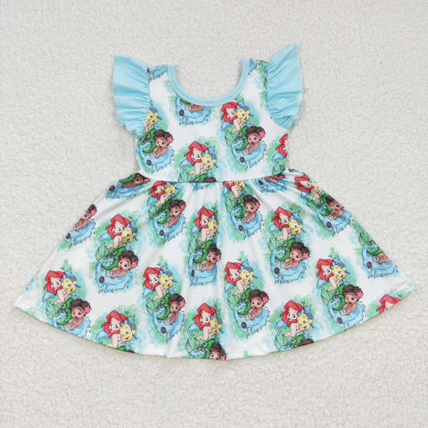GSD0209 Girls  blue flying sleeve dress