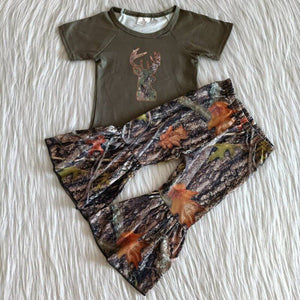 Camouflage Suit Baby Girls Short Sleeve Sets Hunting Outdoors Camping Outfits