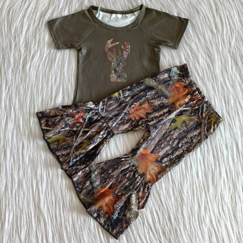Camouflage Suit Baby Girls Short Sleeve Sets Hunting Outdoors Camping Outfits