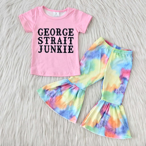 Lovely Colorful Baby Girls Short Sleeve and Tie-Dye Bell Bottoms Pants Sets