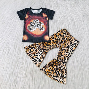 Baby Girls Short Sleeve and Leopard Bell Bottoms Pants Sets