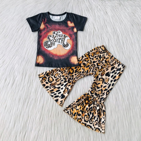 Baby Girls Short Sleeve and Leopard Bell Bottoms Pants Sets
