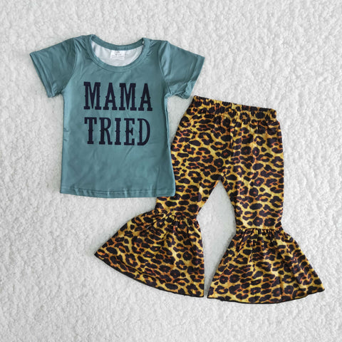 Baby Girls Mama's TRIED Short Sleeve and Leopard Bell Bottoms Pants Sets