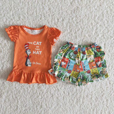 A6-16 Baby Girls Summer Lantern Sleeve Shorts Sets