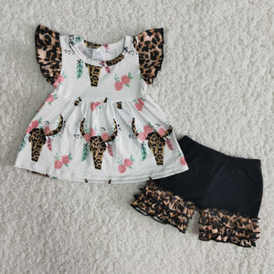 A18-1 Baby Girls Bull Summer Short Sleeve Shorts Sets