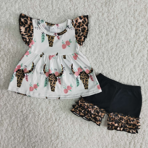 A18-1 Baby Girls Bull Summer Short Sleeve Shorts Sets