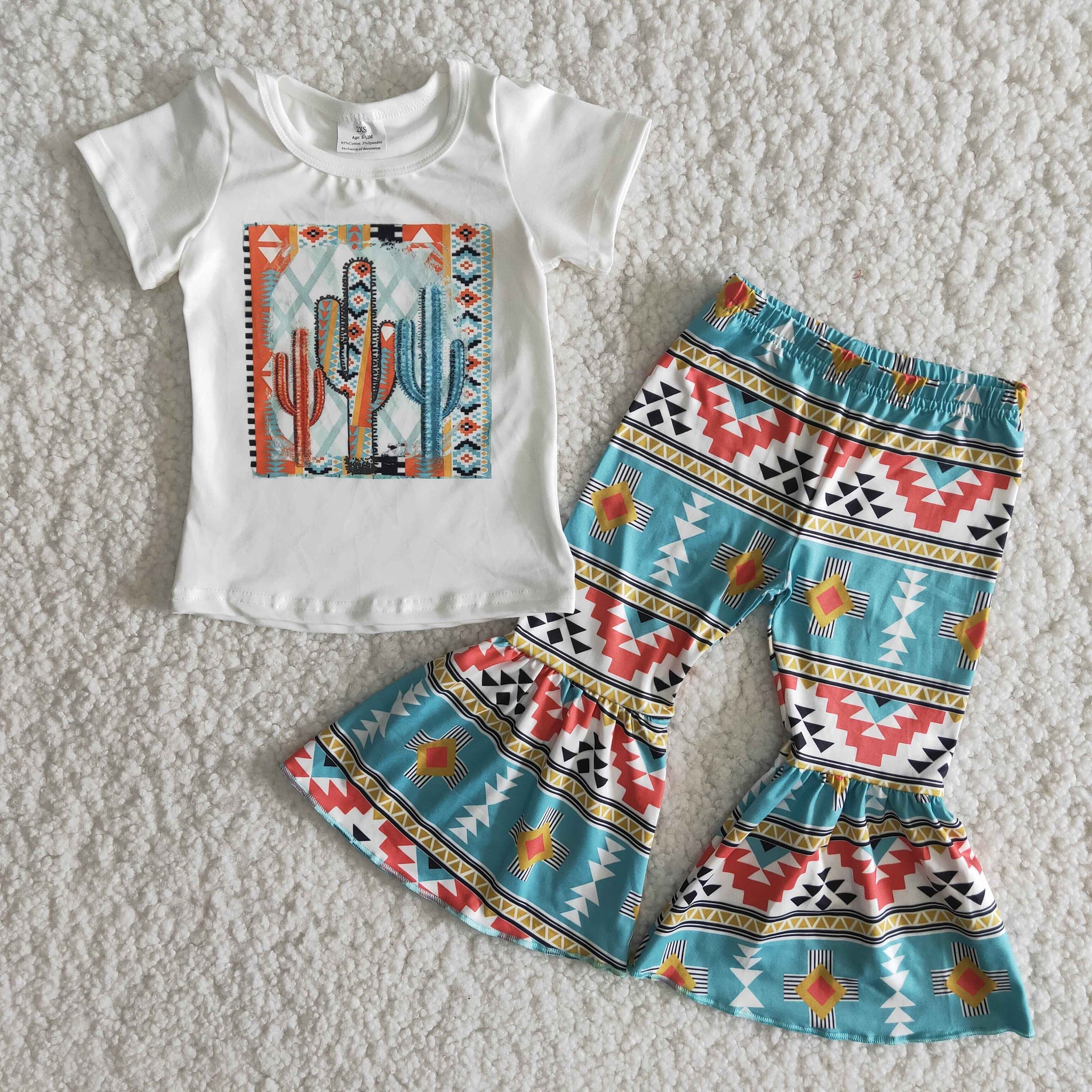 Baby Kids Girls Cactus Designer Clothes Sets Short Sleeve Bell Bottoms Pants Sets