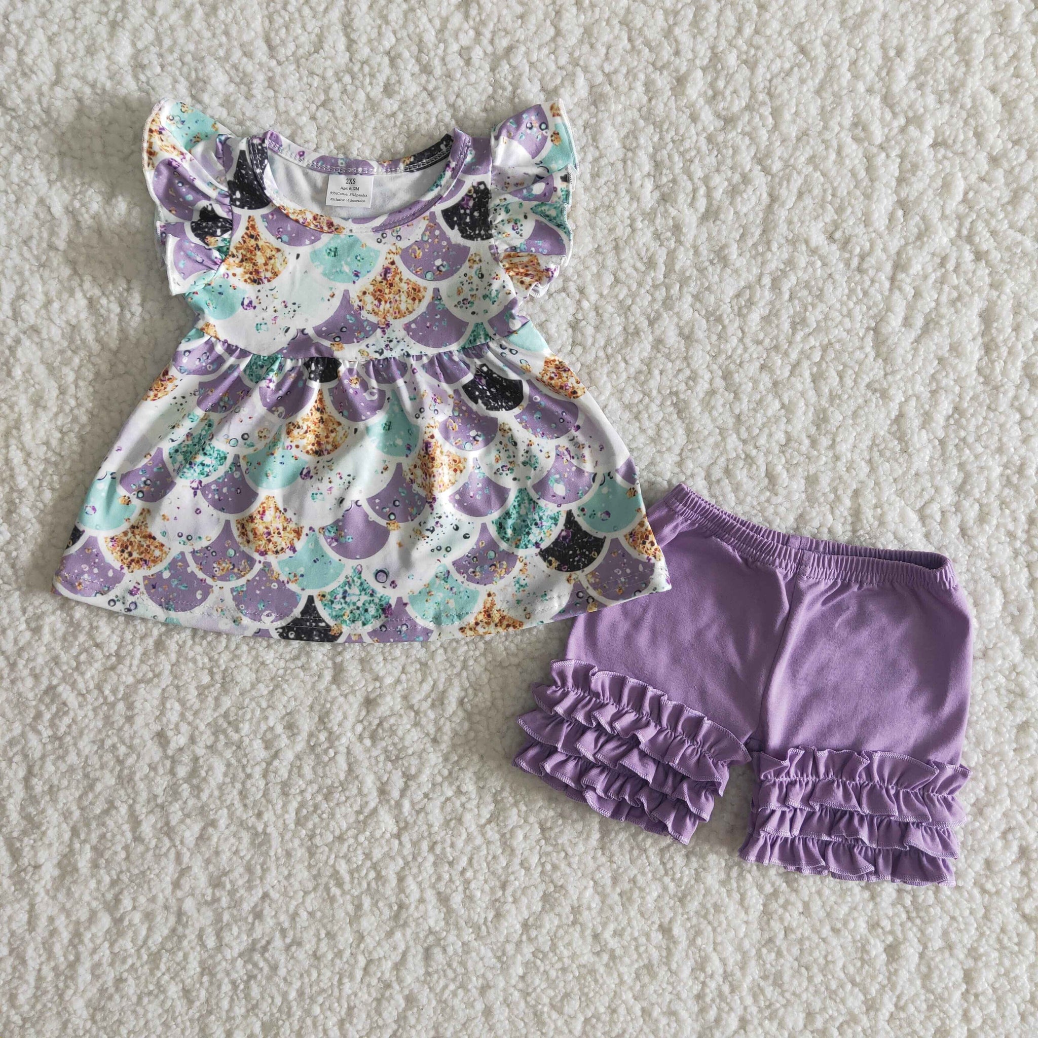 B17-9 Baby Girls Purple Summer Short Sleeve Shorts Sets