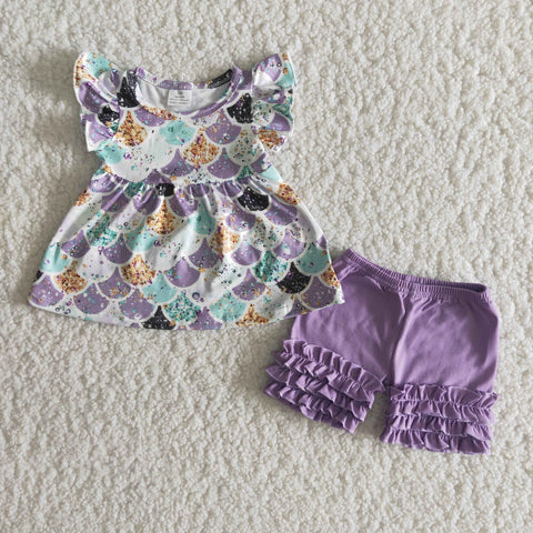 B17-9 Baby Girls Purple Summer Short Sleeve Shorts Sets