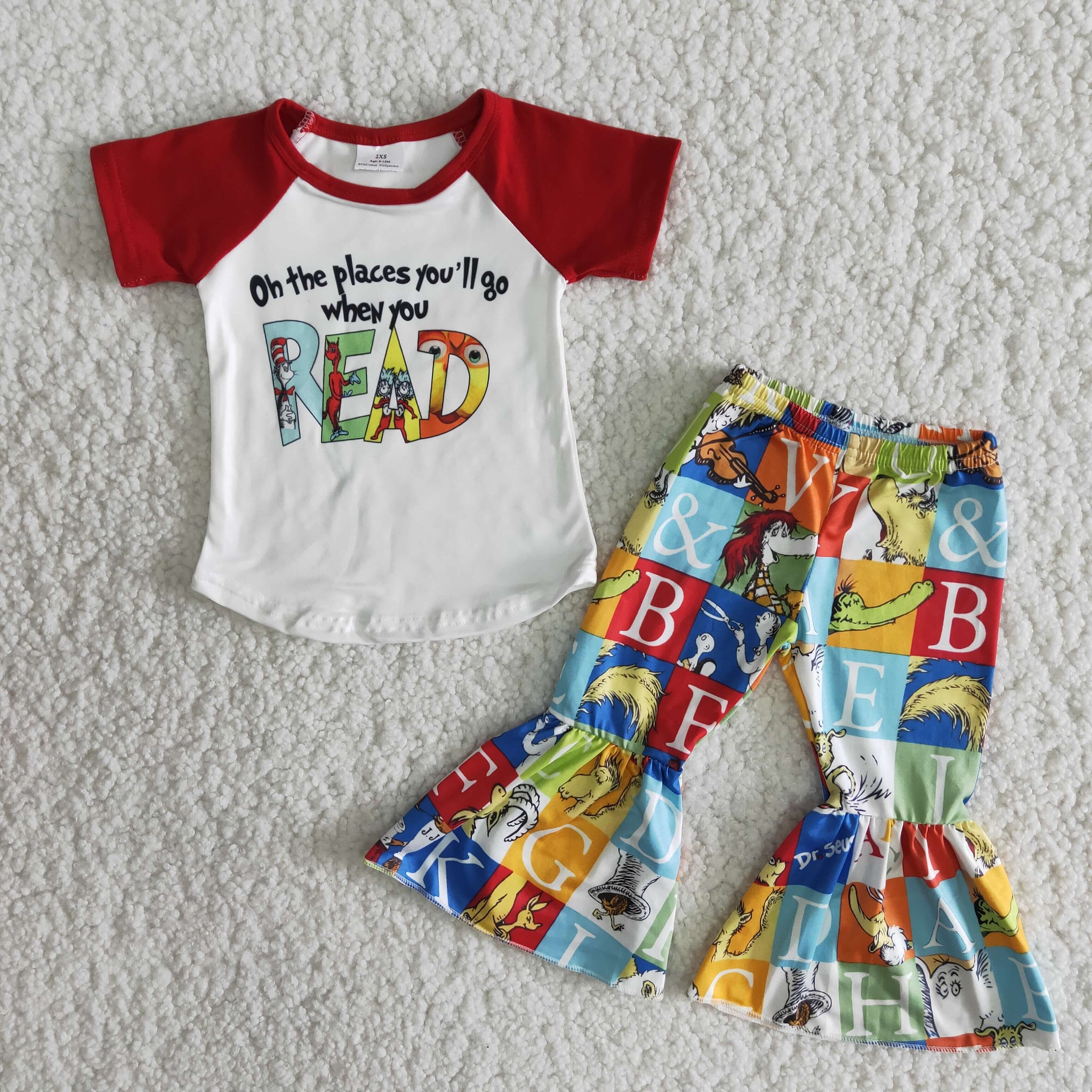 B17-16 Baby Girls Red Short Sleeve Bell Bottoms Sets
