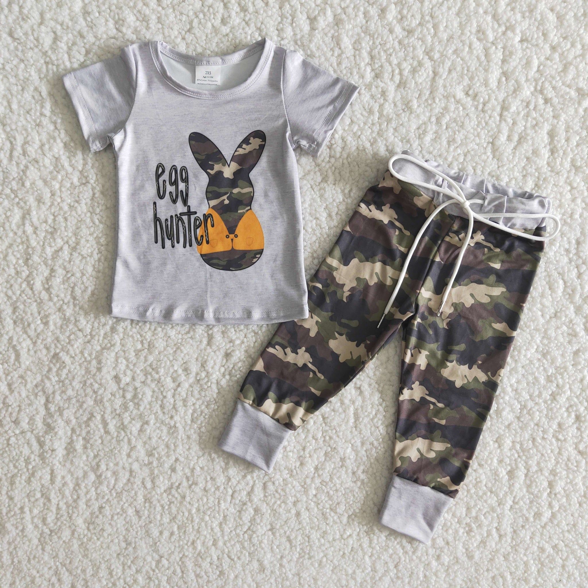 B16-23 Easter Baby Boys Kids Egg Short Sleeve and Long Pants Sets