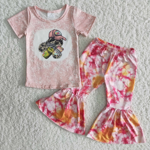 Baby Girls Short Sleeve and Tie Dye Bell Bottoms Pants Sets