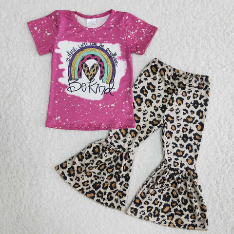 Baby Girls Be Kind Short Sleeve and Leopard Bell Bottoms Pants Sets