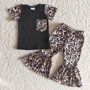 Baby Girls Short Sleeve and Leopard Bell Bottoms Pants Sets