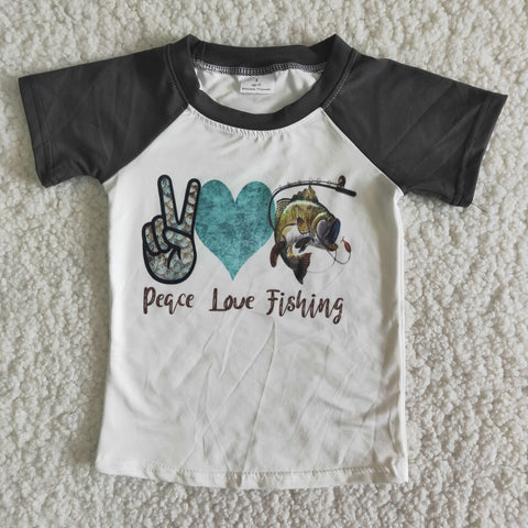 B17-3 Peace Love Fish Short Sleeve Boys Shirt