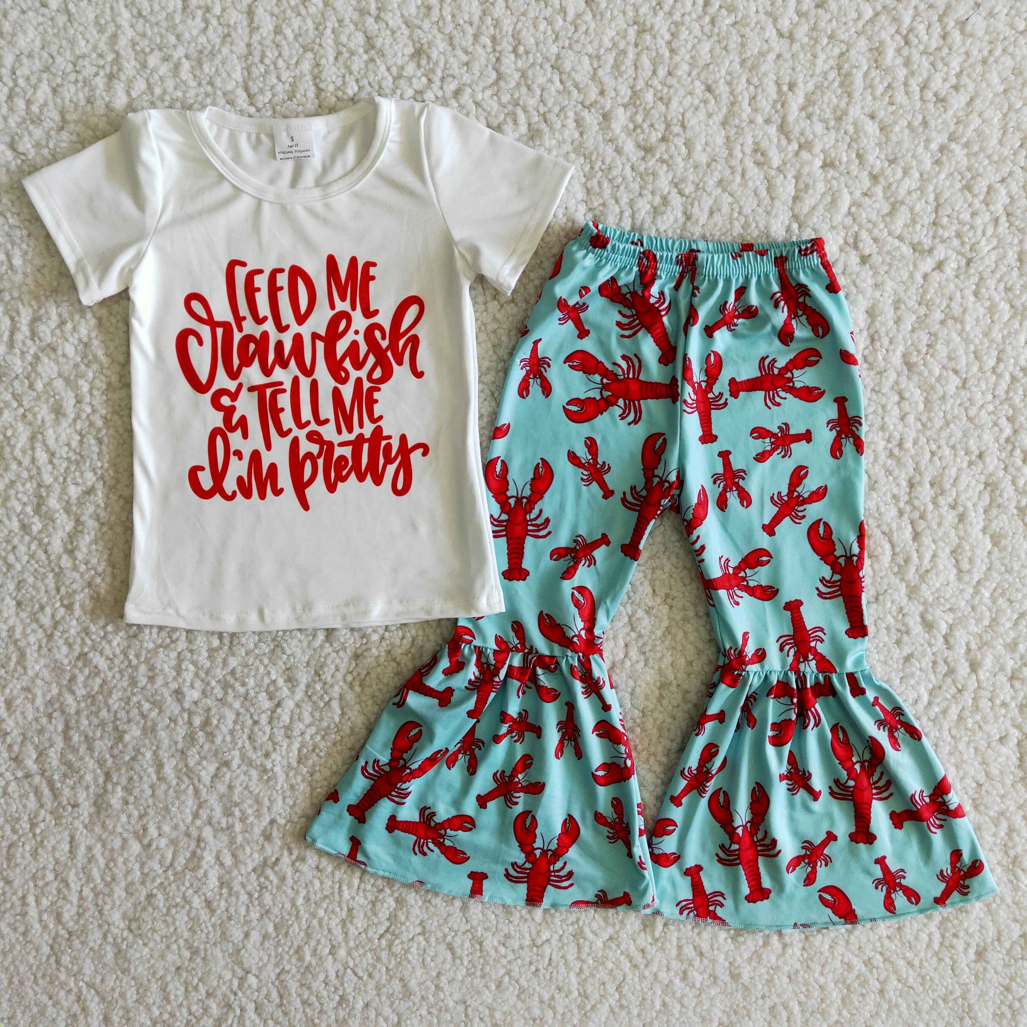 D1-11 Holiday Baby Girls Lobster Short Sleeve and Ruffles Pants Sets