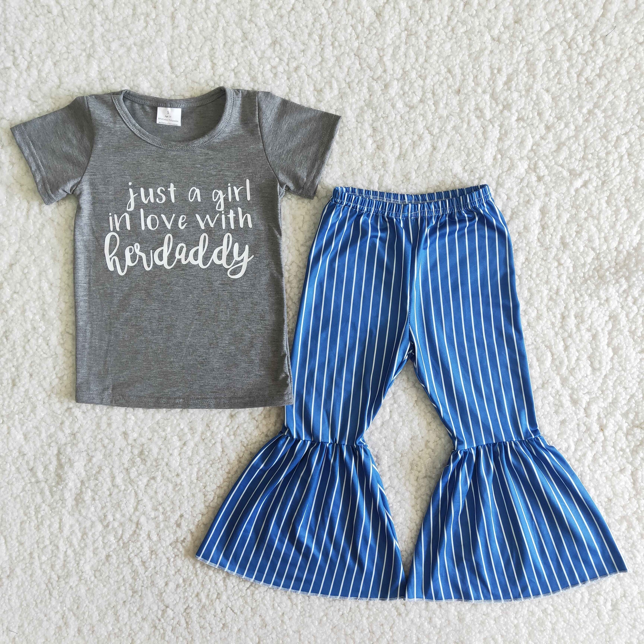 B8-3 Daddy Letter Short Sleeve and Bell Bottoms Pants Sets