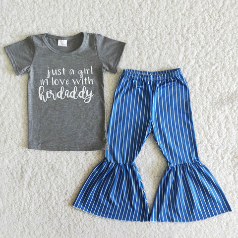 B8-3 Daddy Letter Short Sleeve and Bell Bottoms Pants Sets