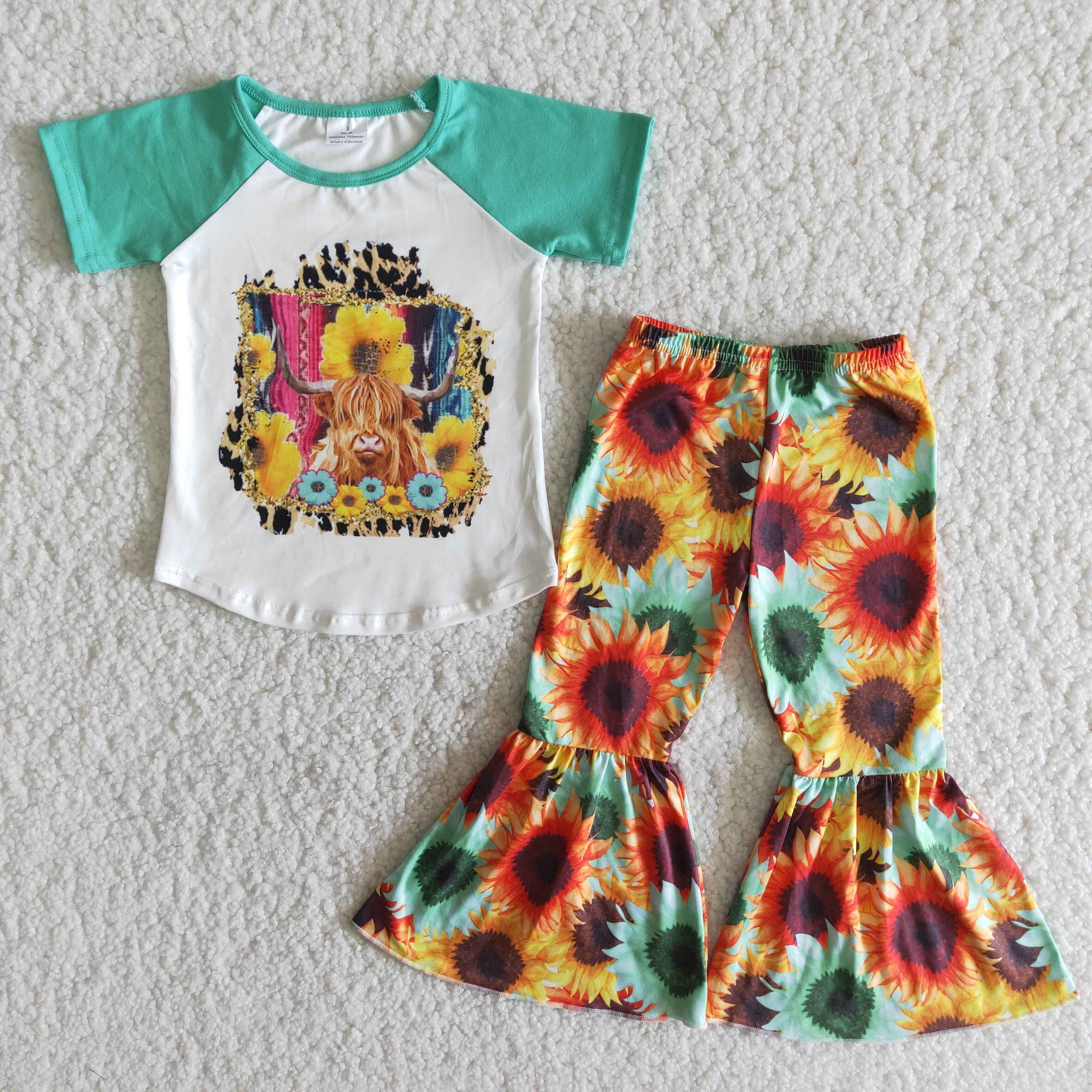 B9-3 Bull Sunflowr Short Sleeve and Bell Bottoms Pants Sets