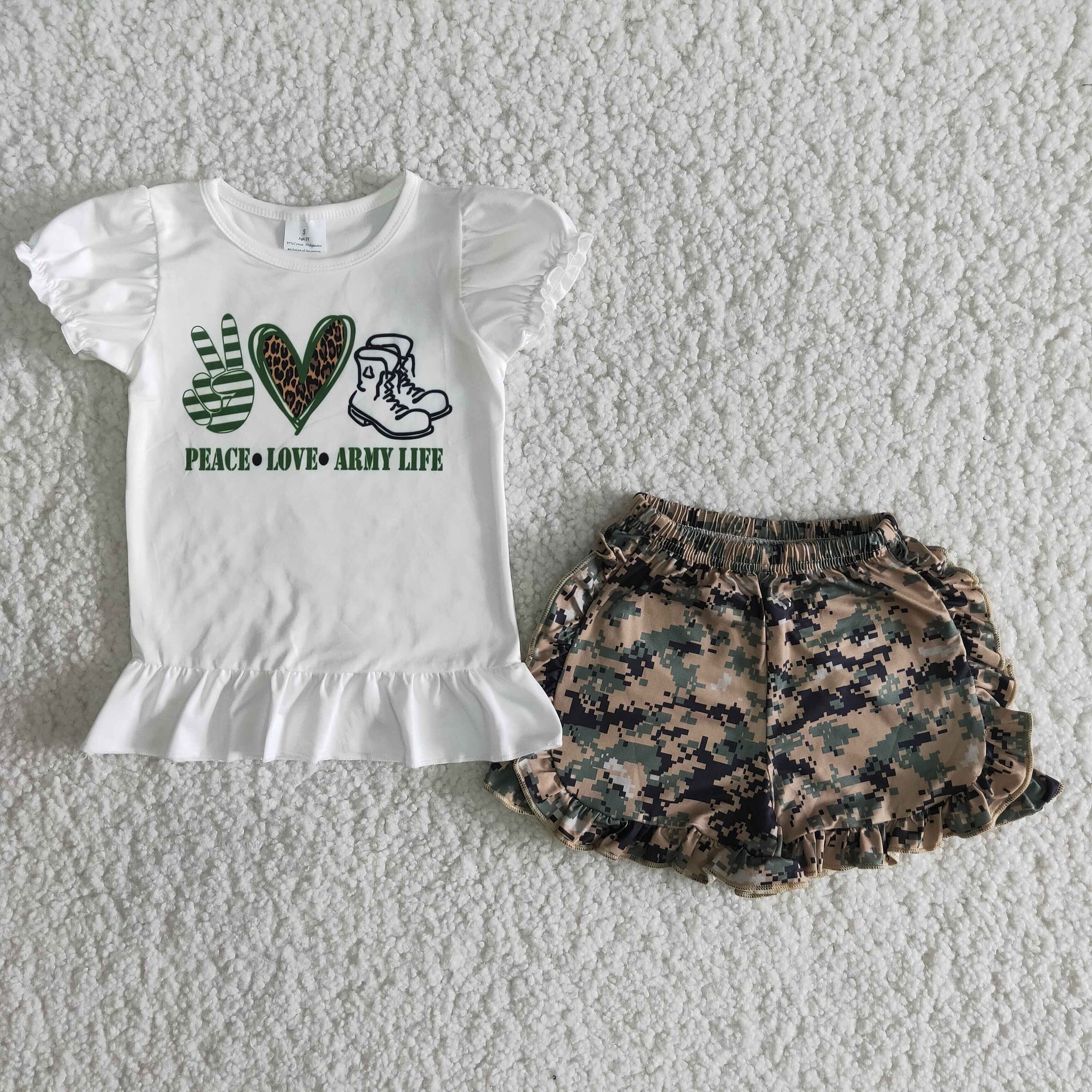 B8-14 Baby Girls Lantern Short Sleeve Camouflage Summer Shorts Sets