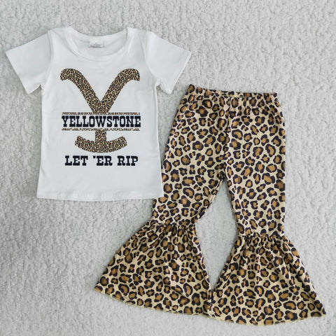 Baby Short Sleeve and Leopard Bell Bottoms Pants Sets