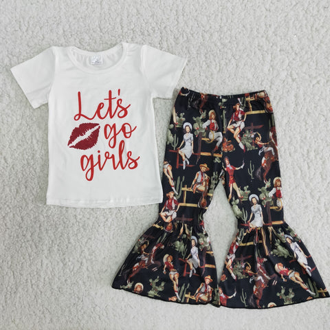 B7-15 Baby Girls Short Sleeve and Bell Bottoms Pants Sets