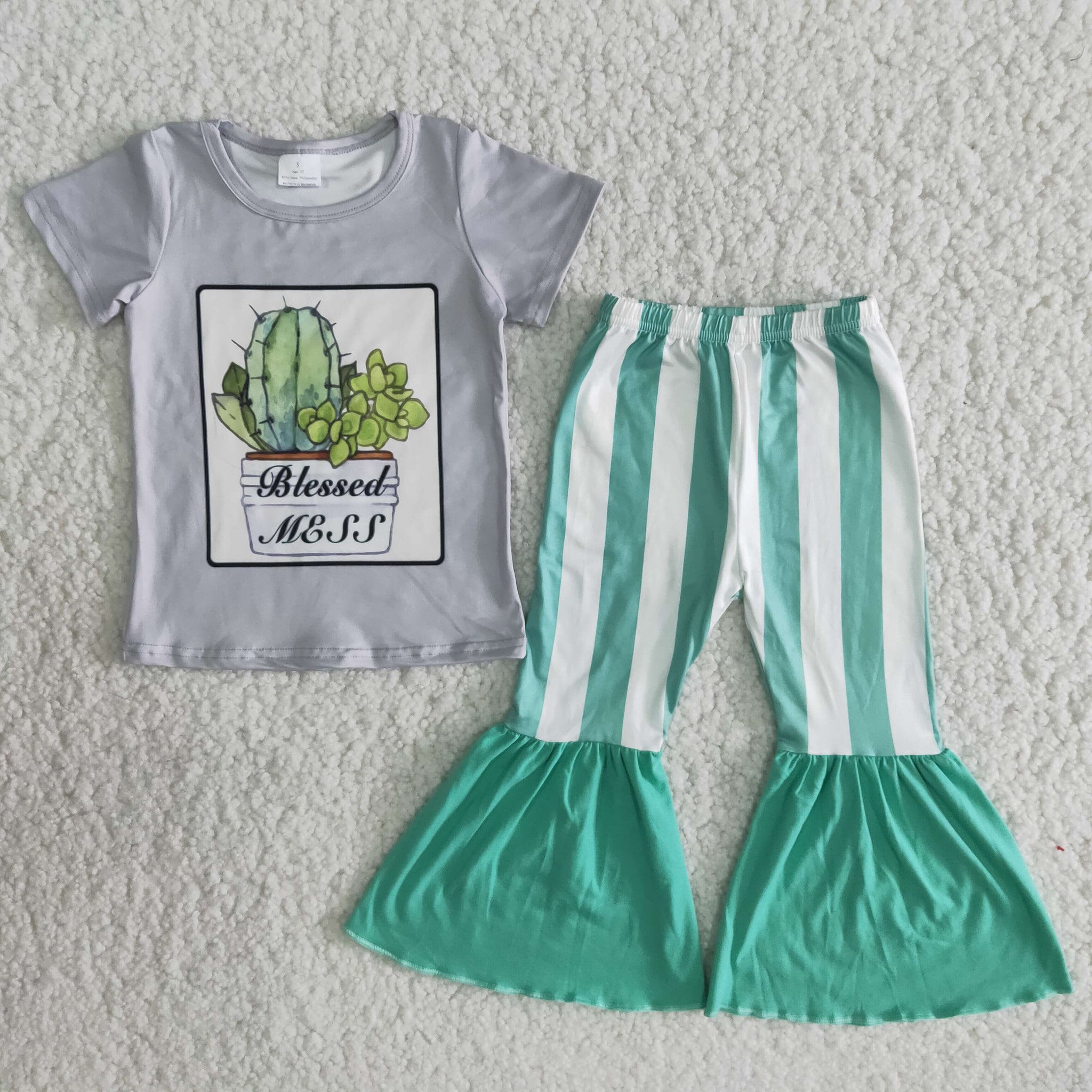 Baby Kids Girls Cactus Designer Clothes Sets Short Sleeve Bell Bottoms Pants Sets