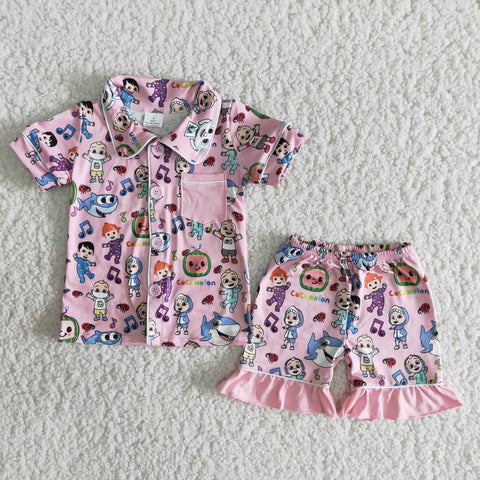 Baby Girls Summer Pajamas Buttons Shorts Sets Nightclothes