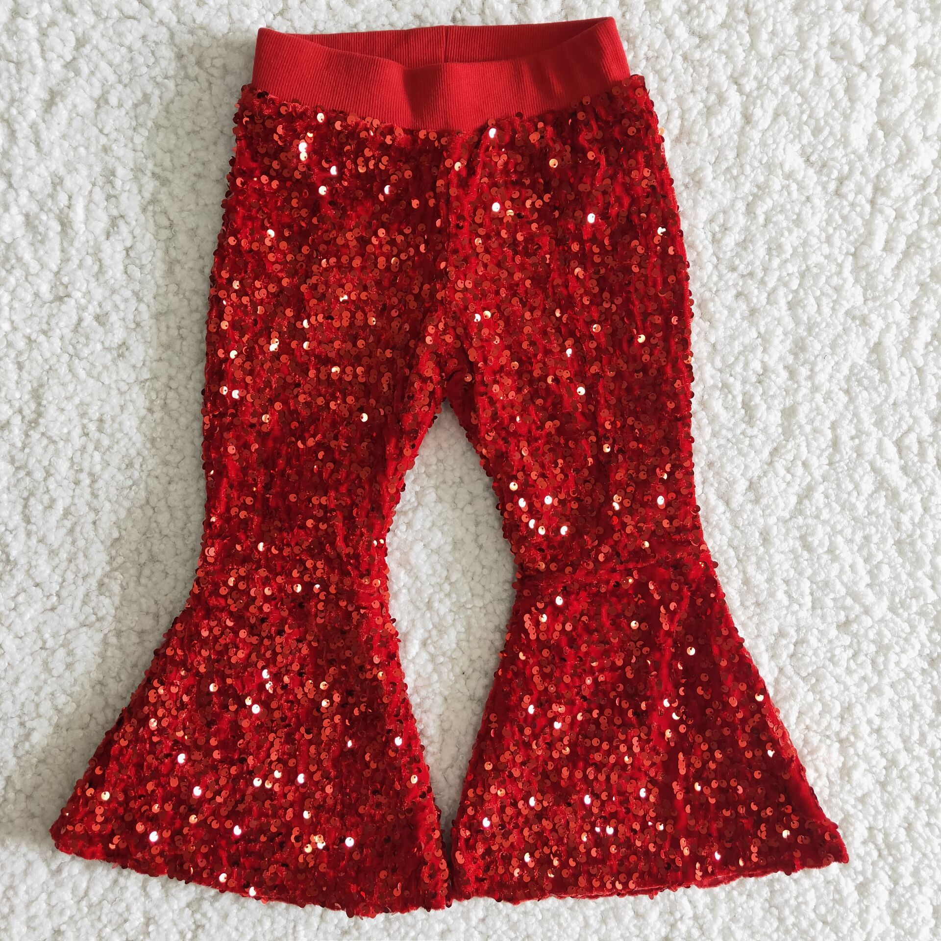 B4-11 Red Sequins Long Pants Bell Bottoms