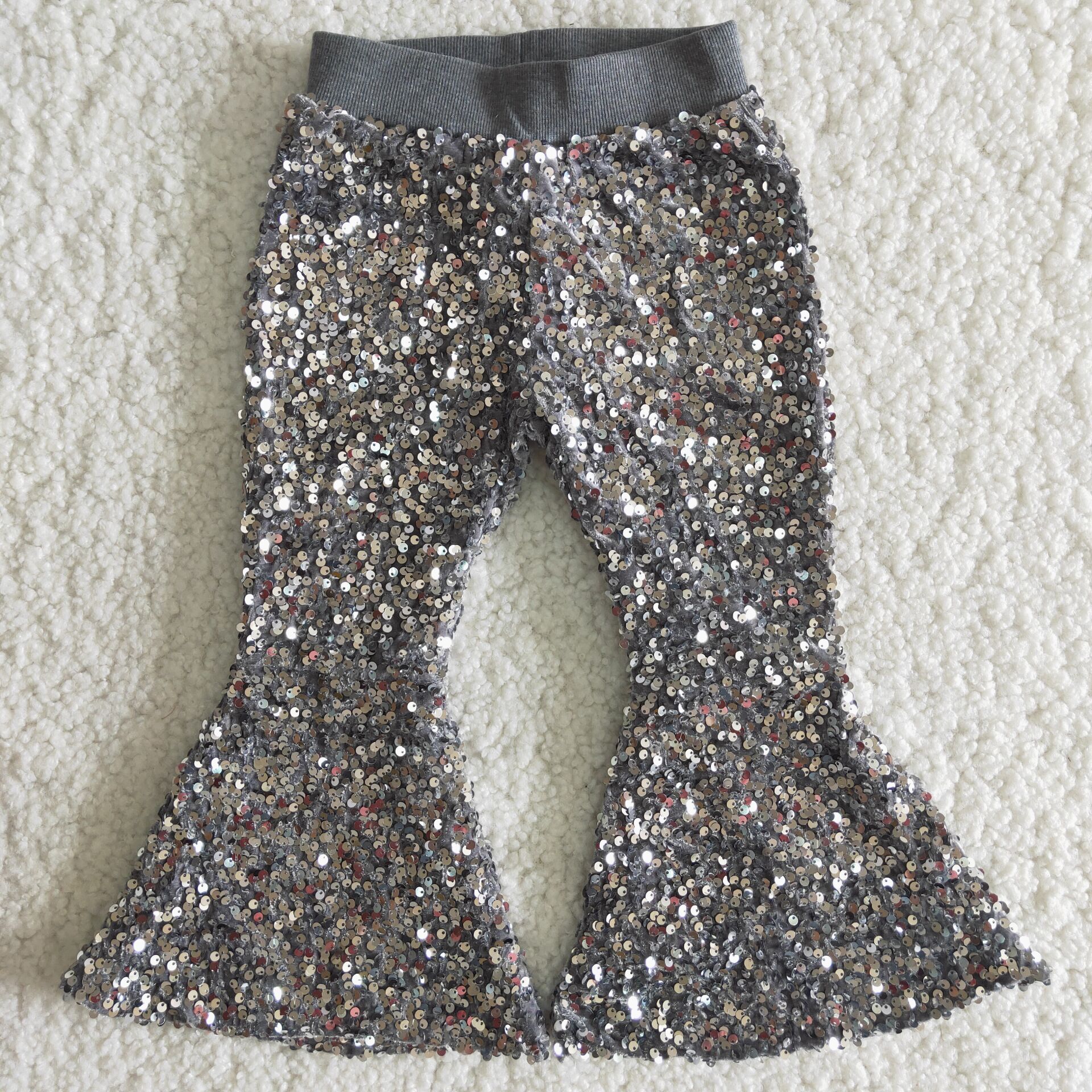 C7-14 Gray Sequins Long Pants Bell Bottoms