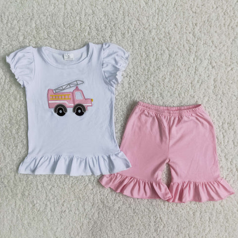B3-4 Baby Girls Embroidery Summer Shorts Sets