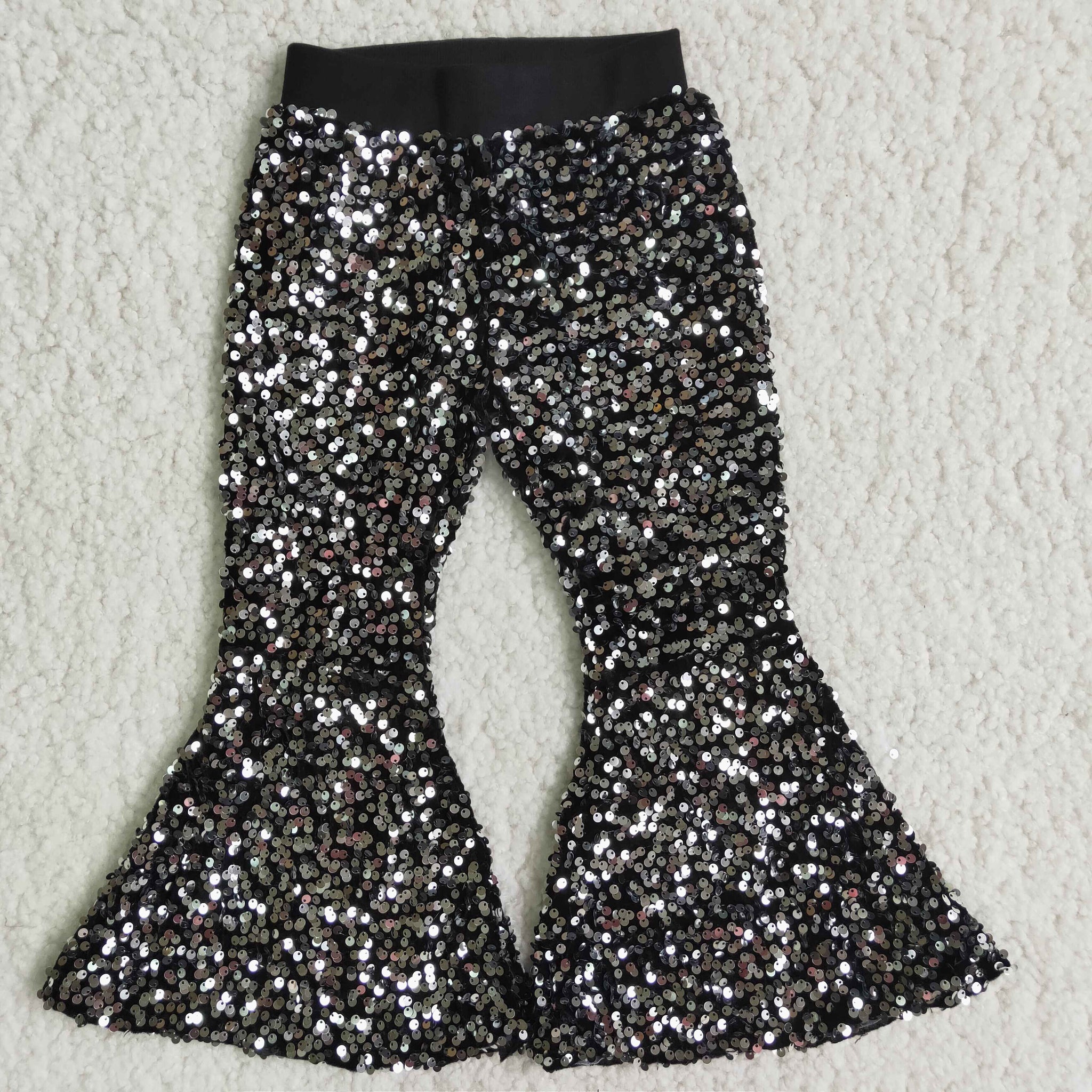 E5-30 Black Sequins Long Pants Bell Bottoms