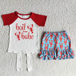 C0-10 Baby Girls Lobster Short Sleeve Shorts Sets Summer Outfits