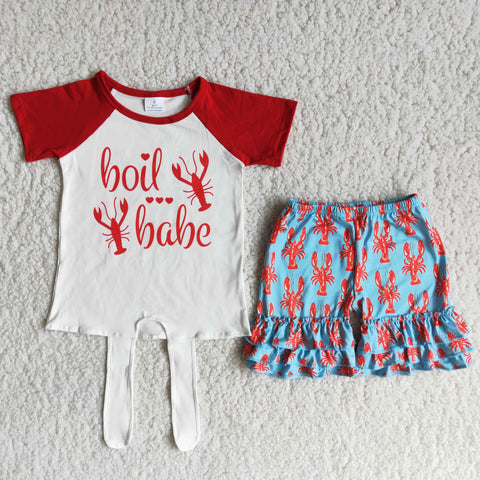 C0-10 Baby Girls Lobster Short Sleeve Shorts Sets Summer Outfits