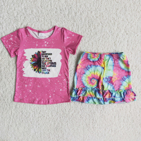 C14-40 Sunflower Baby Girls Short Sleeve Tie-Dye Shorts Sets Summer Outfits