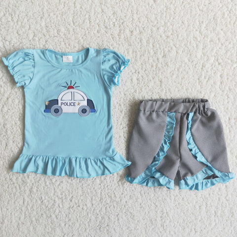 C15-38 Baby Girls Embroidery Summer Lantern Sleeve Shorts Sets