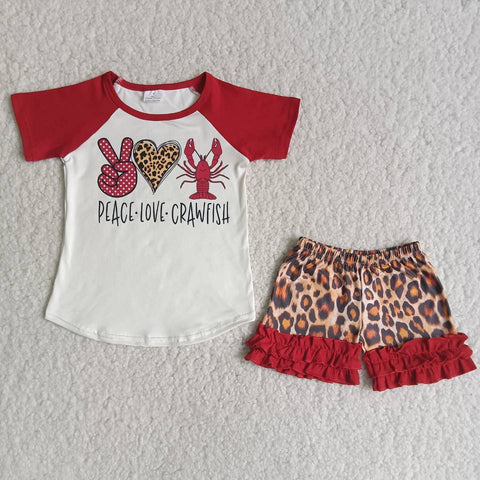 C14-15 Lobster Baby Girls Short Sleeve Leopard Shorts Sets Summer Outfits