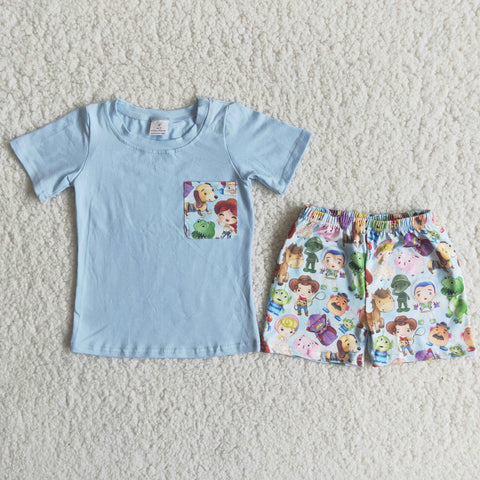 C14-24 Baby Boys Dinosaur Summer Pearl Sleeve Shorts Sets