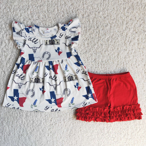 C14-17 Baby Girls Short Sleeve Red Shorts Sets
