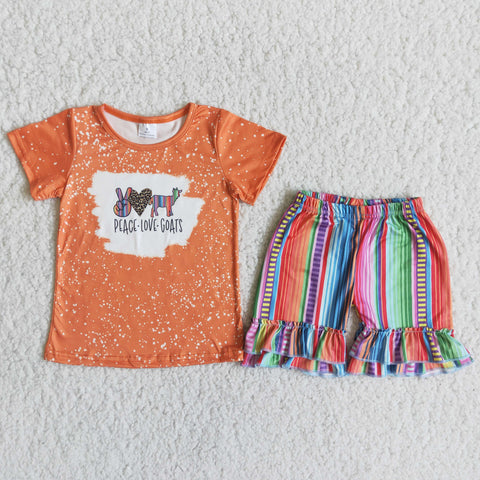 C14-22 Peace Love Goats Baby Girls Short Sleeve Shorts Sets