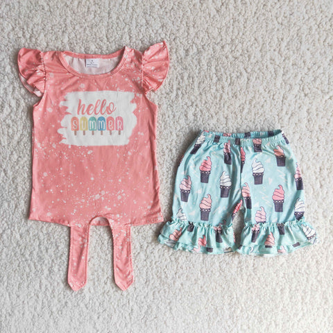 C15-24 Bleached Baby Girls Pearl Sleeve Shorts Sets Summer Outfits