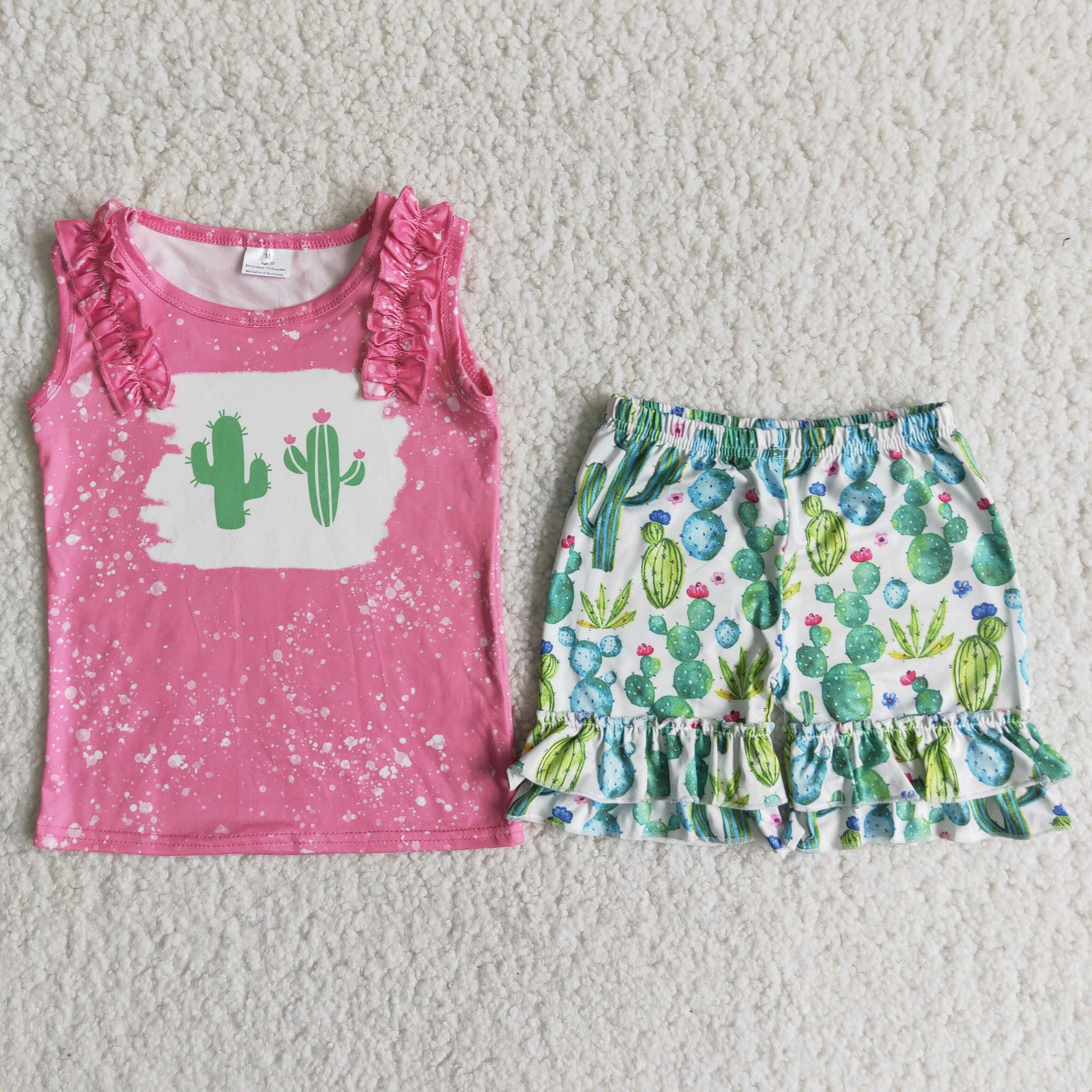 Cactus Bleached Baby Girls Sleeveless Shorts Sets