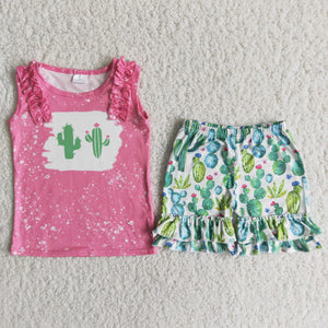 Cactus Bleached Baby Girls Sleeveless Shorts Sets