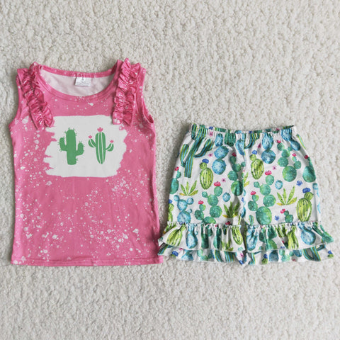 Cactus Bleached Baby Girls Sleeveless Shorts Sets