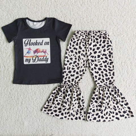 A11-22 Baby Girls My Daddy Short Sleeve and Leopard Bell Bottoms Pants Sets