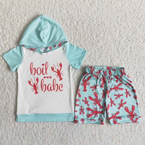 Lobster Bleached Baby Boys Short Sleeve Shorts Sets
